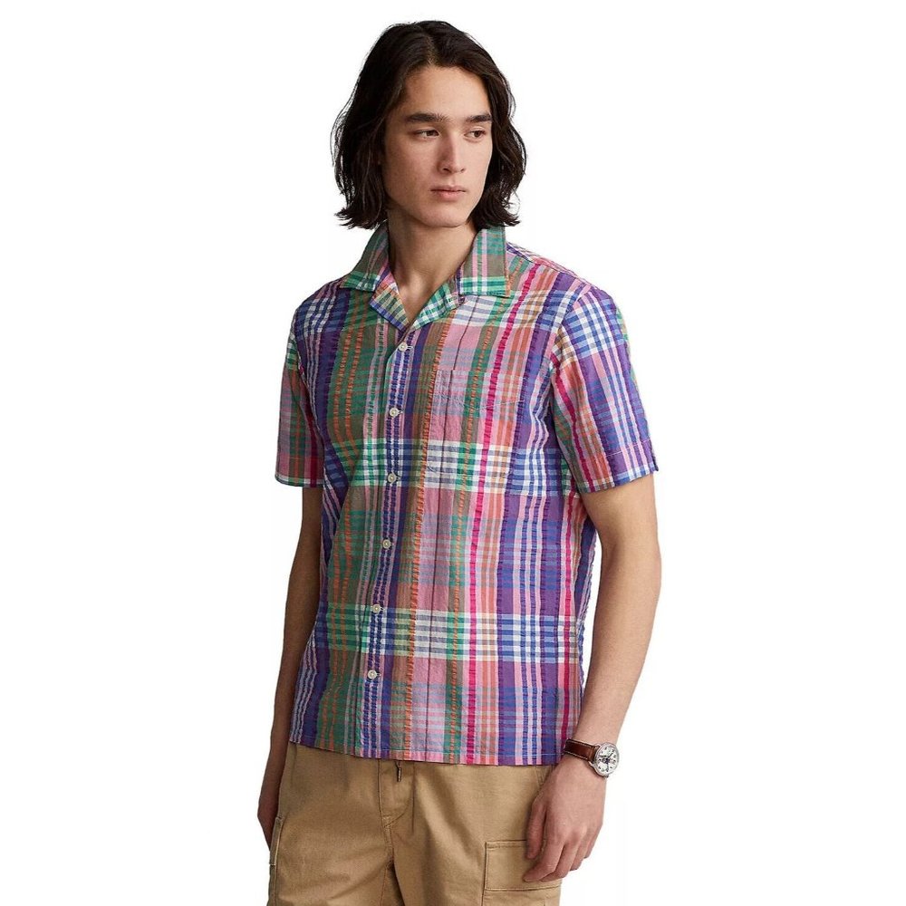 NWT POLO RALPH LAUREN Men's XL L Classic-Fit Plaid Seersucker Camp Shirt